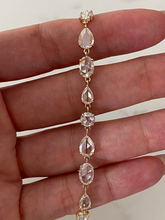 14K Yellow Gold Rose Cut Lab Diamond Tennis Bracelet – 7.2 CTW