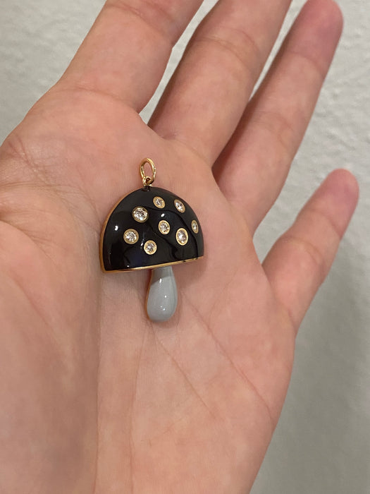 14k black gray enamel diamond mushroom pendant charm