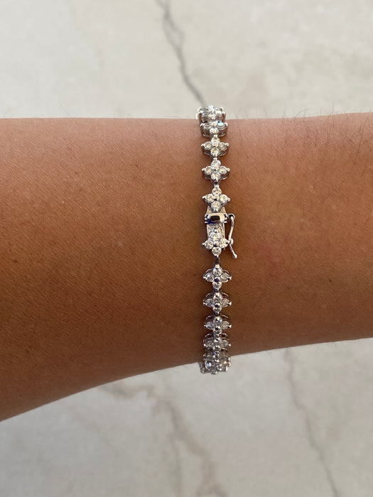 Vintage Platinum Diamond Flower Tennis Bracelet | 3.00 TCW Natural Diamonds