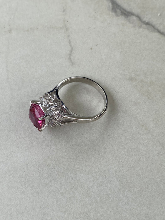 Vintage Platinum 900 Cushion Cut Pink Tourmaline & Diamond Ring – 2.49 CTW
