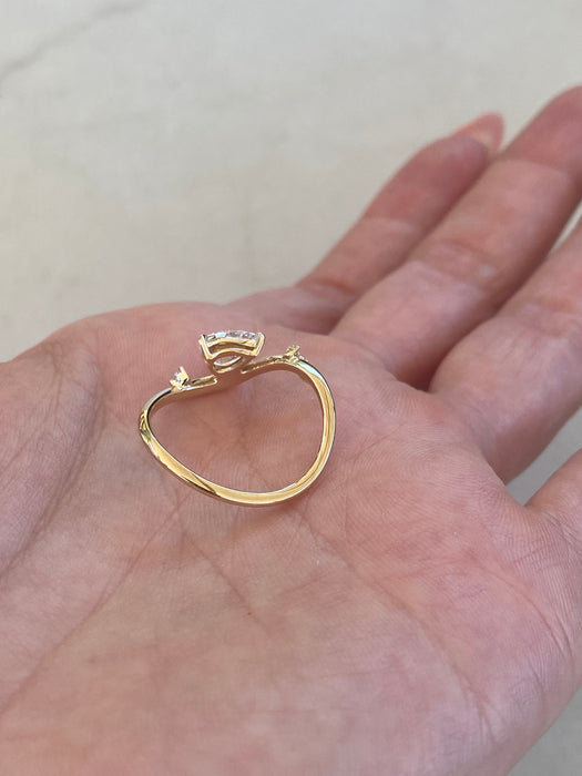 14K 0.85 TCW Wavy Pear Lab Diamond Ring