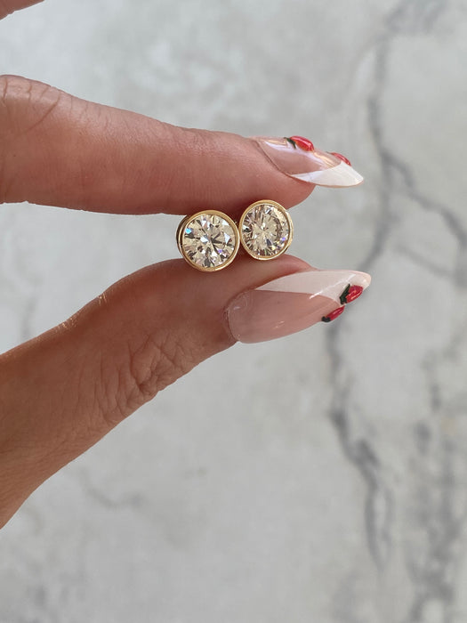 14K Gold Bezel Lab Diamond Stud Earrings – 2.17 TCW