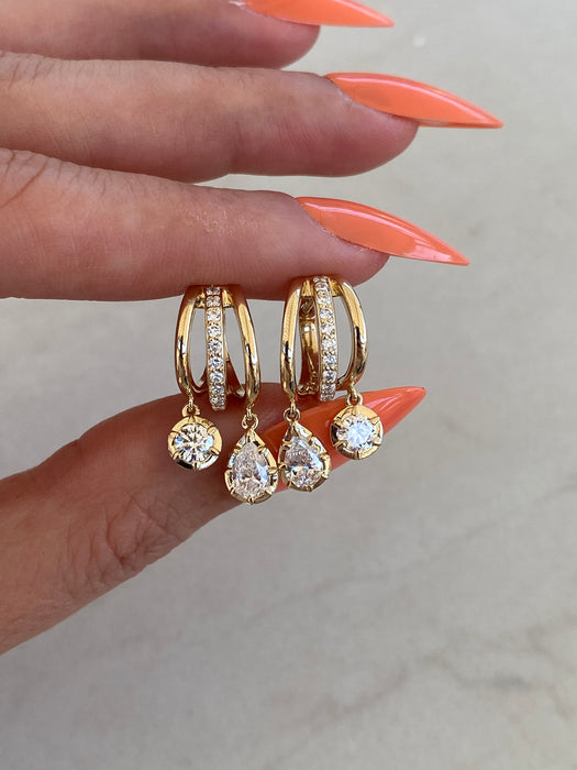 14K Gold Double Lab Diamond Huggie Earrings