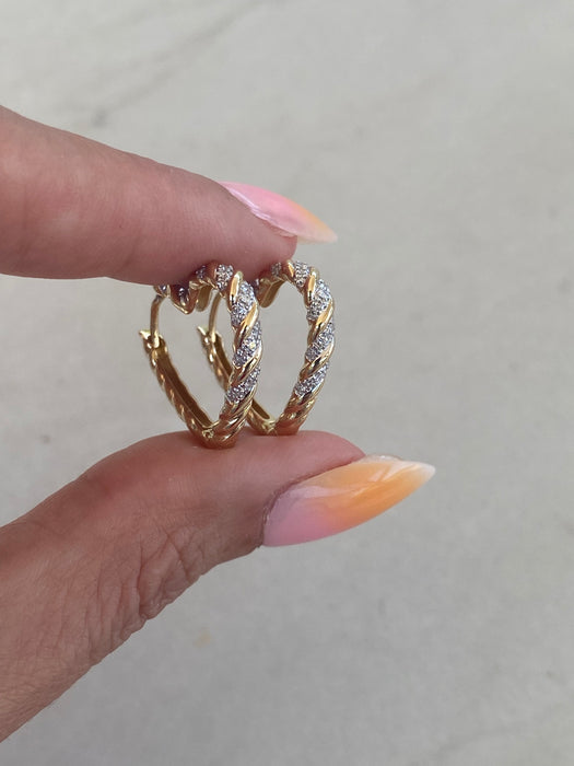 14K Natural Diamond Croissant Heart Huggie Hoops