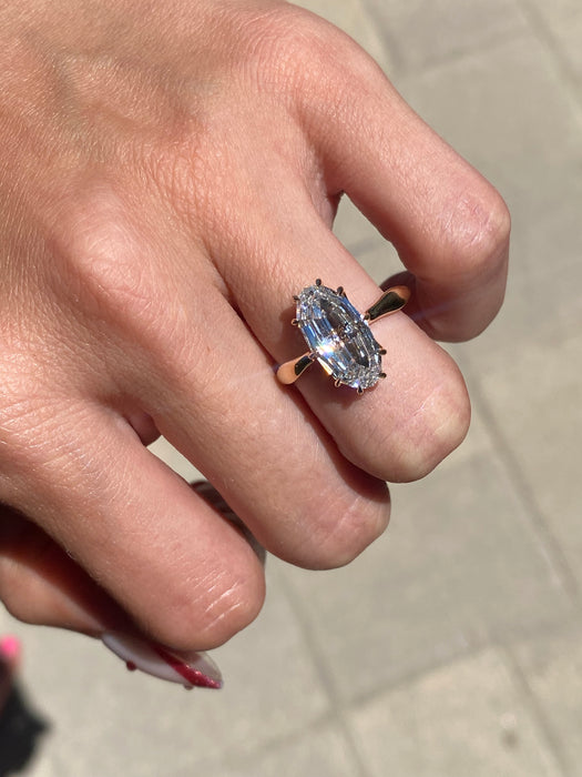 14K Gold 3.50 Carat IGI Certified Lab Diamond Moval Solitaire Ring