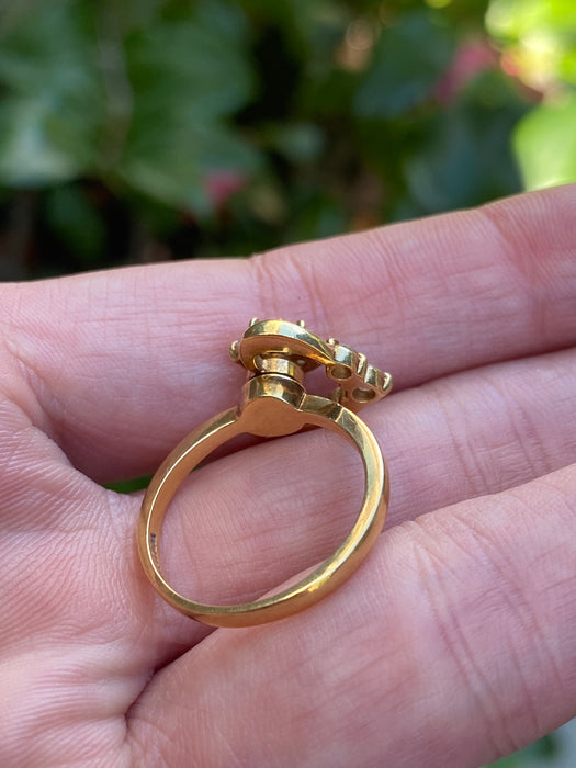 Vintage 18k Gold Diamond Flower Heart Spinner Ring By Waltham