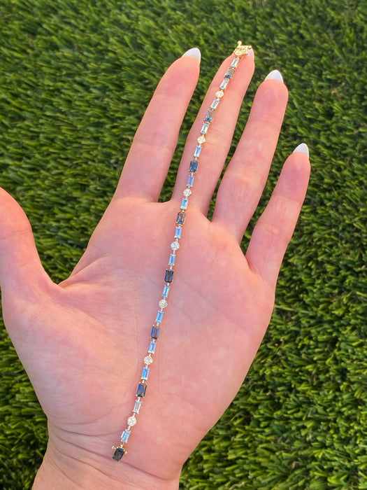 14K Gold Swiss & London Blue Topaz Diamond Tennis Bracelet