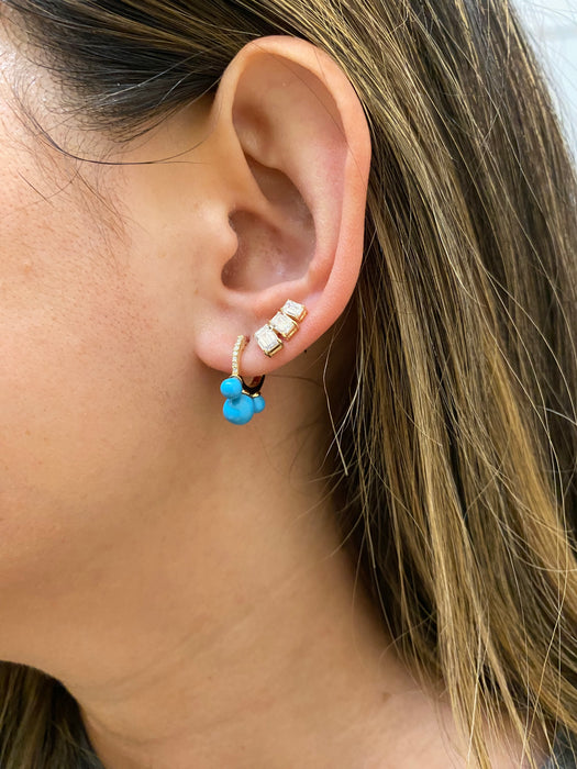 14K Gold Turquoise & Diamond Huggie Earrings – 3.75 CT Turquoise