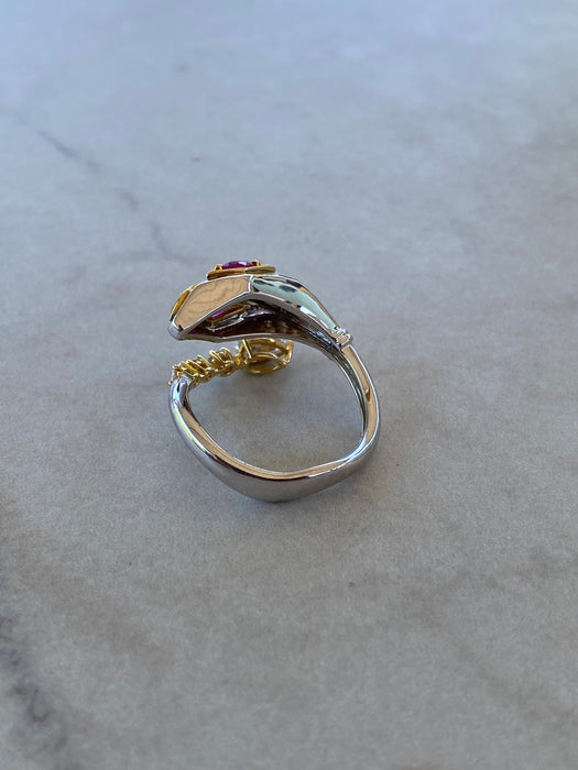 18K Two-Tone Natural Ruby & Diamond Snake Wrap Ring