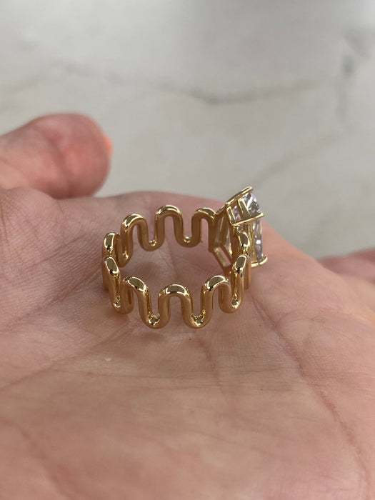 14K Gold Lab-Grown Diamond Kite Cut Shield Ring – 2.62 Carats