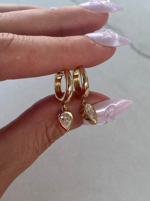 14K Bezel-Set Pear Lab Diamond Huggie Earrings — 0.80 TCW