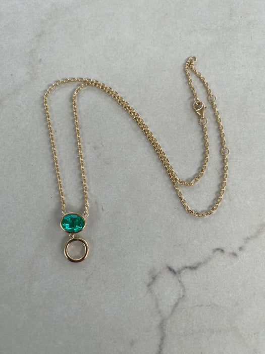 14K Mini Biker Link Necklace with Lab Emerald and Charm Connector