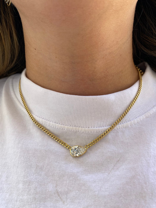 14K Gold Pear Lab 2.5 Carat Diamond Necklace
