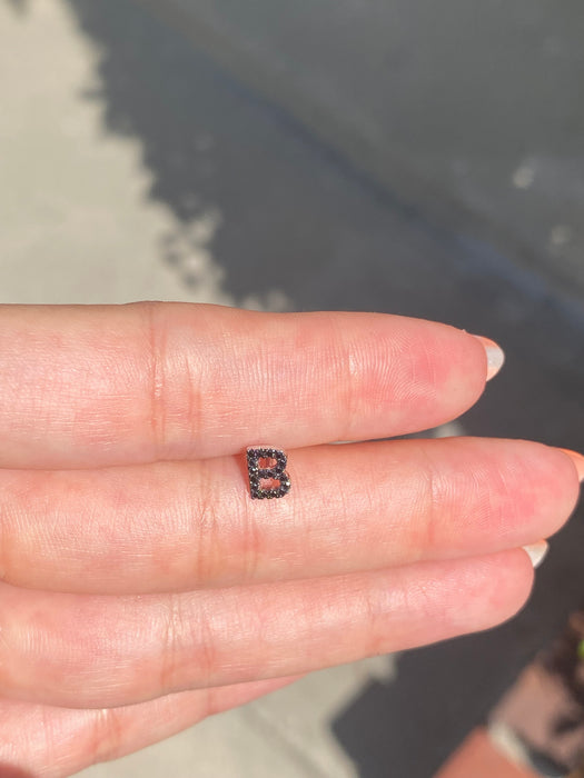 14k white gold black diamond initial letter B single stud earring
