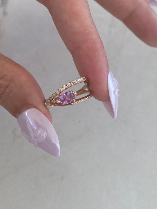 Vintage 18K Rose Gold Pink Sapphire Diamond Ring