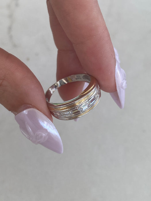 Vintage Platinum 900 Emerald-Cut Diamond Ring