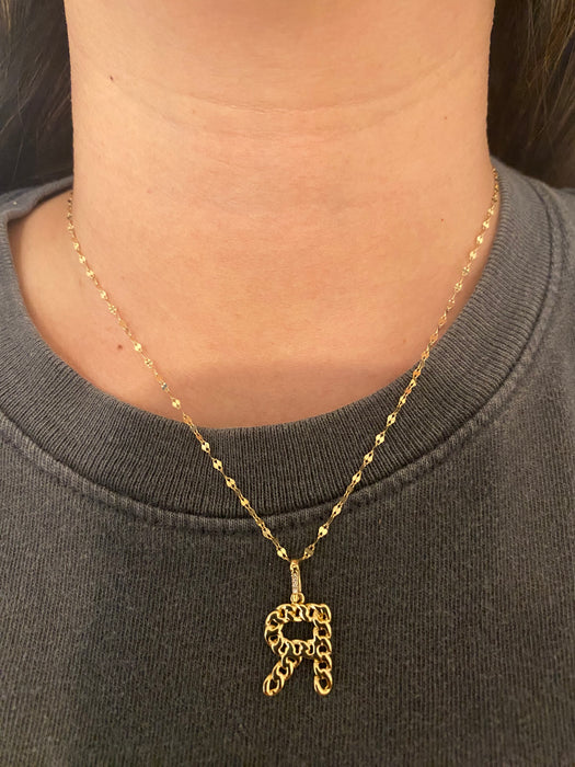 14k diamond curb initial letter pendant
