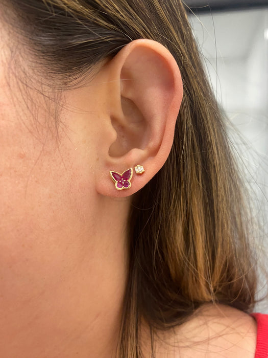 14K Gold Natural Ruby Butterfly Stud Earrings – 1.3 CTW