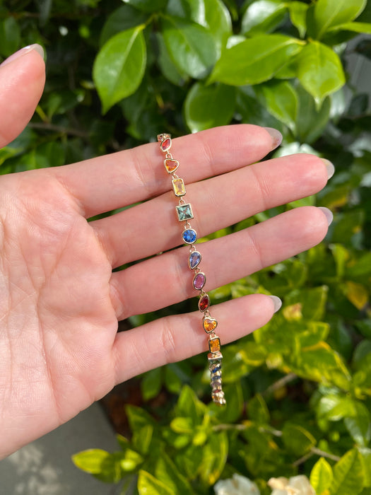 14k fancy cut rainbow sapphire tennis bracelet 8”