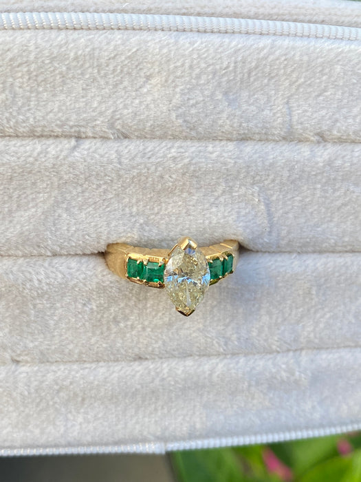 18k 1.74 carat yellow diamond emerald ring size 6.25