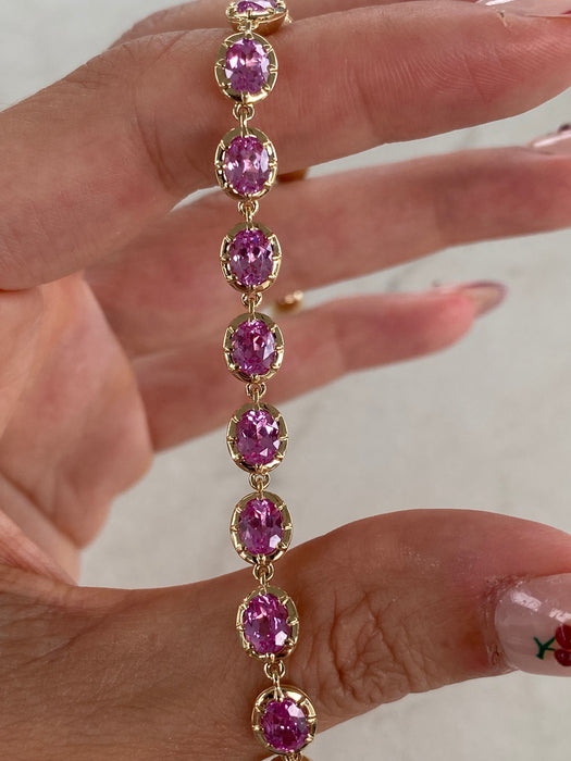 14K Gold Oval Lab Pink Sapphire Tennis Bracelet – 8.6 CTW
