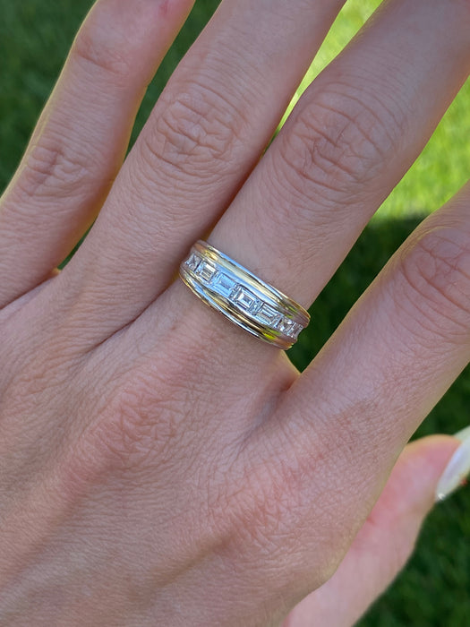 Vintage Platinum & 18k Gold Emerald-Cut Diamond Ring