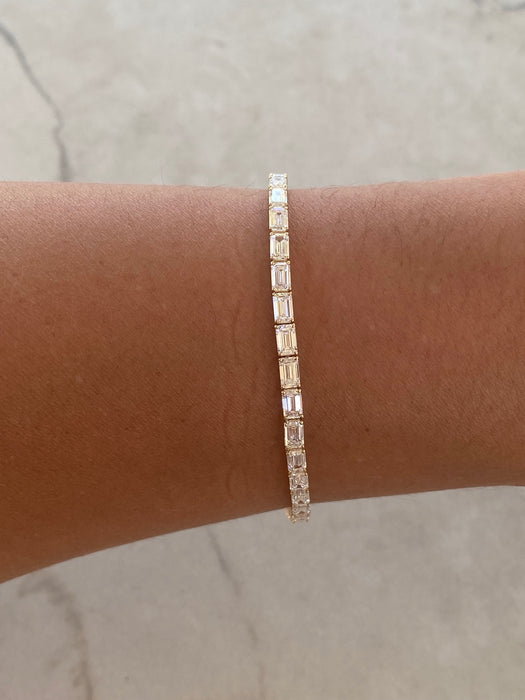 14K Yellow Gold Emerald Cut Lab Diamond Tennis Bracelet | 7.1 Carat