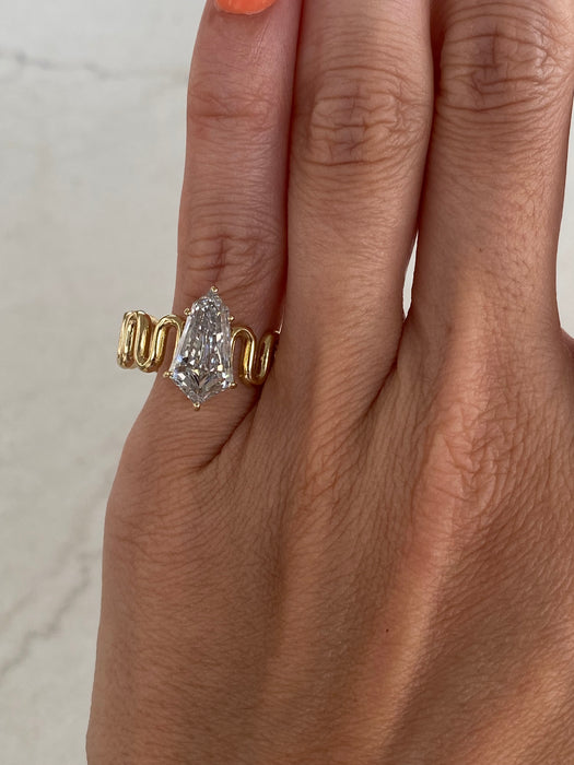 14K Gold Lab-Grown Diamond Kite Cut Shield Ring – 2.62 Carats
