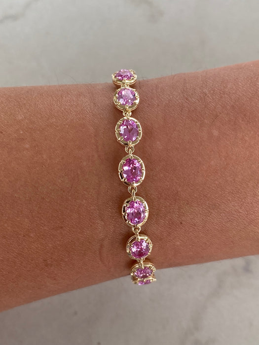 14K Gold Oval Lab Pink Sapphire Tennis Bracelet – 8.6 CTW