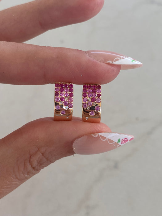 14K Rose Gold Ruby, Pink Sapphire & Diamond J-Hoop Earrings