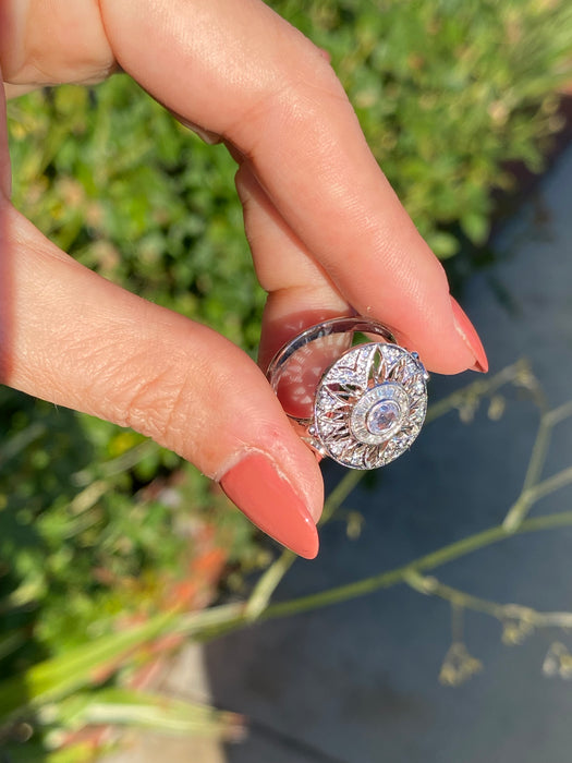 18k white gold art deco rose cut diamond ring size 6