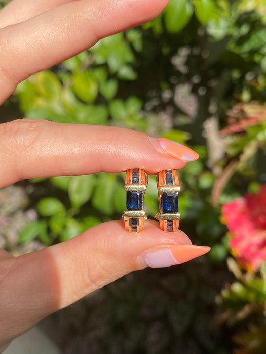 14k blue sapphire huggie hoop earrings