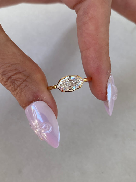 14K 1.26 Carat Step-Cut Marquise Lab Diamond Ring