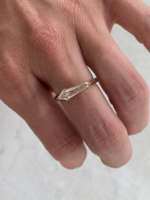 14K Light Champagne Shield-Cut Lab Diamond Ring