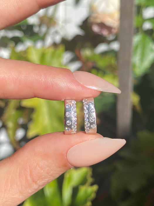 14K White Gold Flush Set Diamond Huggie Earrings
