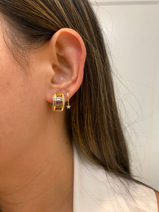 14k rainbow diamond omega earrings