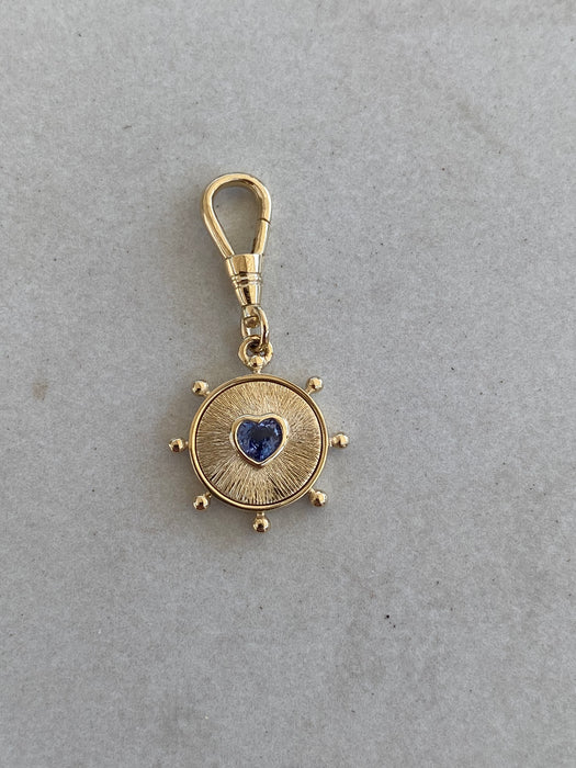 14K Gold Blue Sapphire Heart Swivel Dog Clip Charm