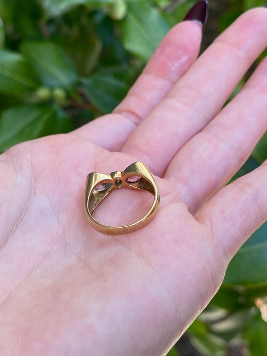 18k pink tourmaline aquamarine heart diamond bow ring size 6.5