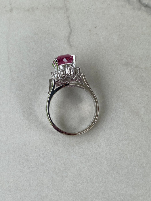 Vintage Platinum 900 Cushion Cut Pink Tourmaline & Diamond Ring – 2.49 CTW