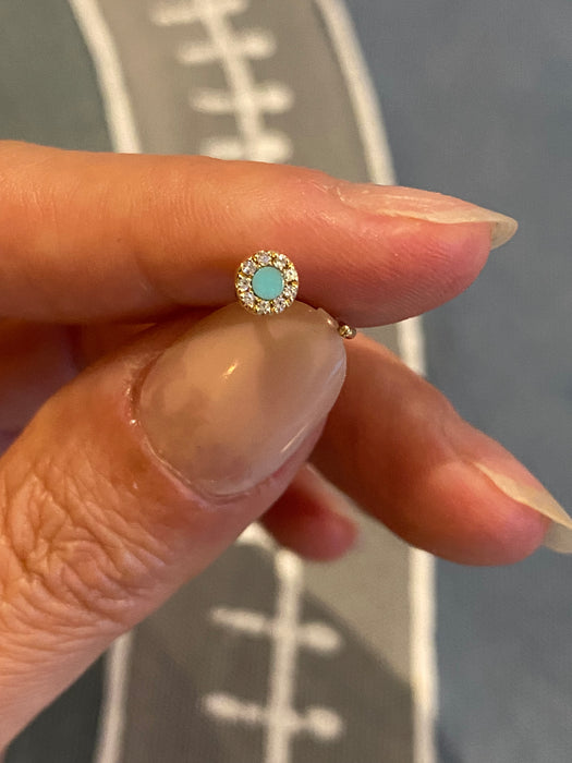 14k diamond turquoise round hook single earring