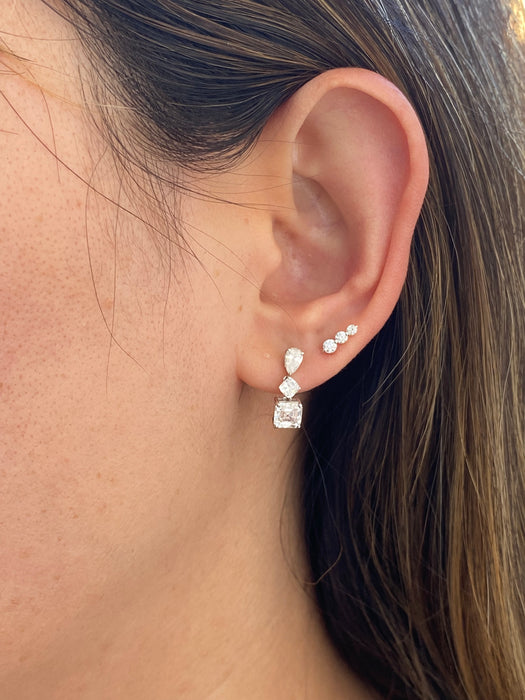 14K White Gold 2.10 CTW Lab Diamond Mixed Shape Drop Stud Earrings