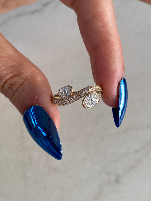 14K Curved Lab Diamond Band with Oval Accents