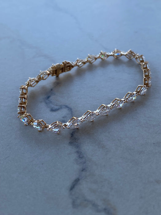 14K Gold Pear Step-Cut Lab Diamond Tennis Bracelet — 7.70 TCW
