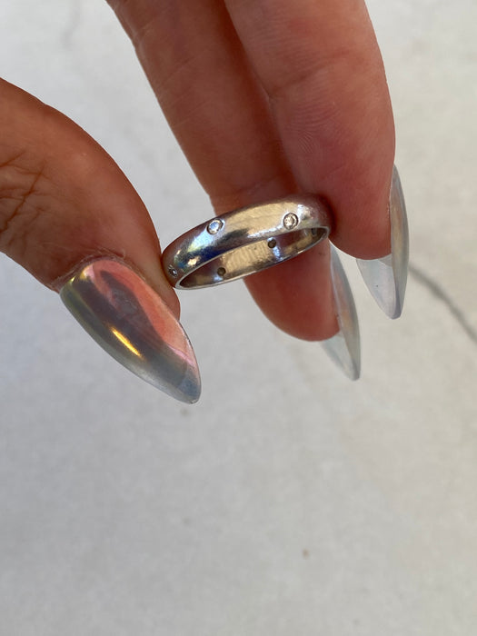 Vintage 14K White Gold Flush Set Diamond Étoile Eternity Ring Size 6.75