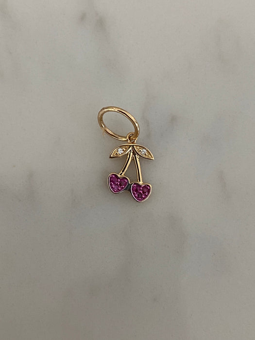 14K Gold Ruby & Diamond Cherry Charm