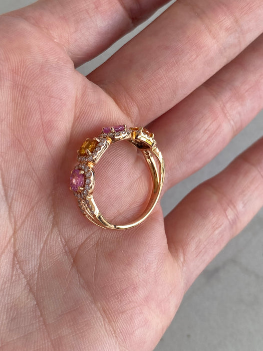 Vintage 18K Rose Gold Sapphire & Diamond Ring