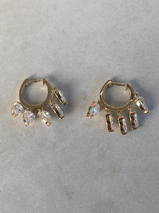 14K 3 TCW Lab Diamond Pear Dangle Huggie Earrings