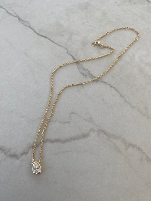 14K Solid Gold Biker Chain 1.1 Carat Pear Lab Diamond Necklace