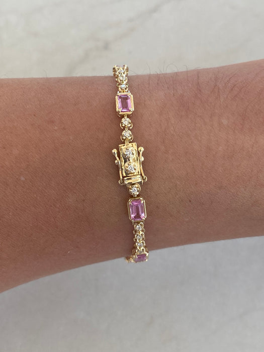 14K Gold Diamond & Pink Sapphire Bracelet