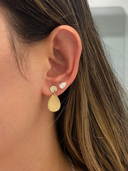 14K Glitter Gold Diamond Disc Drop Earrings